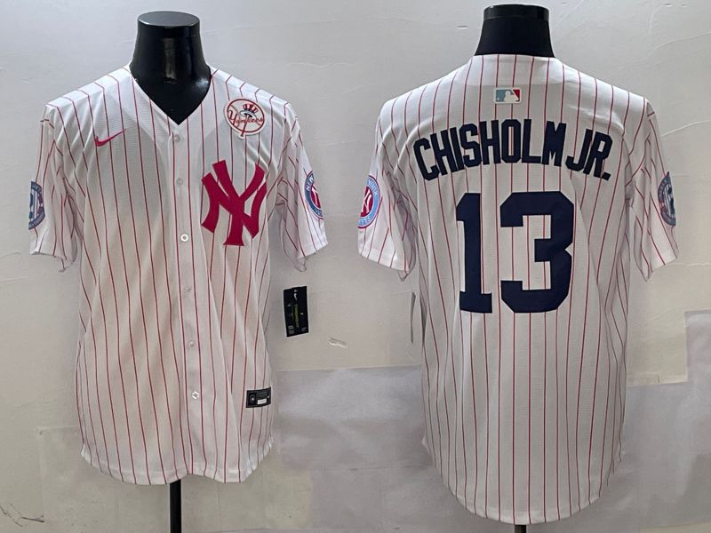 Men New York Yankees #13 Chisholm jr White Stripe Jointly Name Nike 2025 MLB Jersey style 5